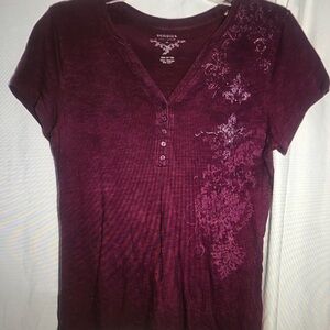 Sonoma Maroon Floral Embroidered Tee